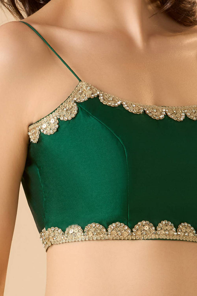 Green Solid Silk Blouse