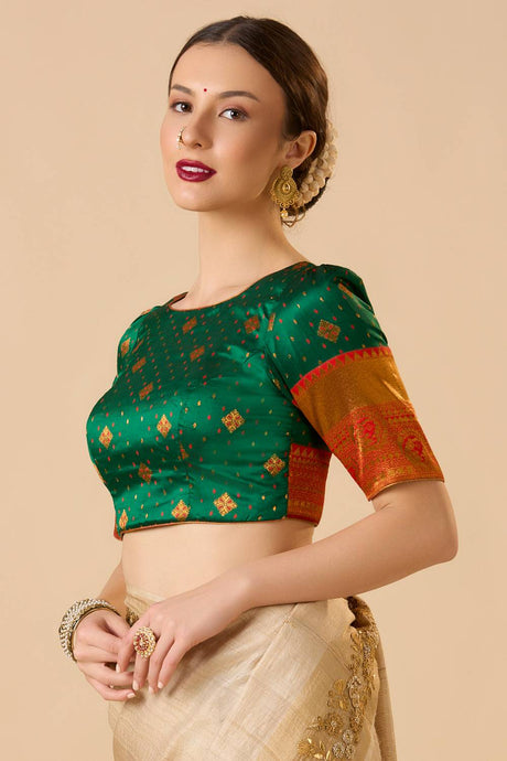 Green Woven Silk Blouse