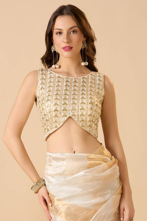 Off White Embroidered Georgette Blouse