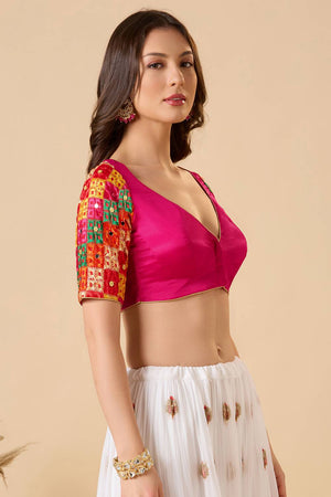 Pink Embroidered Chinon Blouse