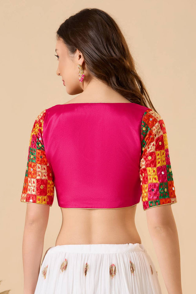Pink Embroidered Chinon Blouse