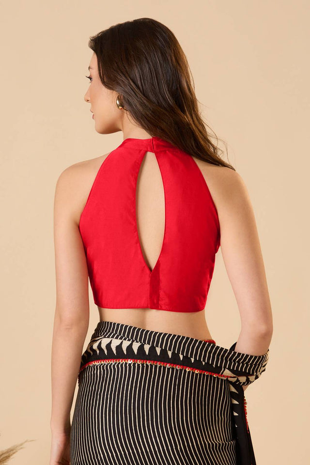 Red Solid Silk Blouse