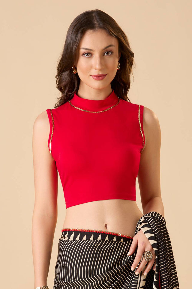 Red Printed Lycra Blouse