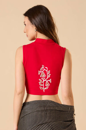 Red Printed Lycra Blouse