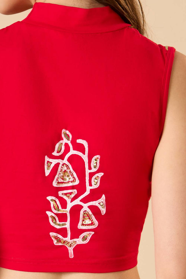 Red Printed Lycra Blouse