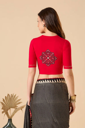 Red Printed Lycra Blouse
