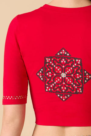 Red Printed Lycra Blouse