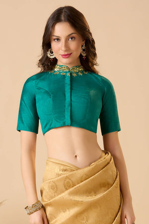 Green Solid Silk Blouse