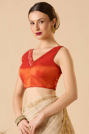 Red Solid Tissue Blouse