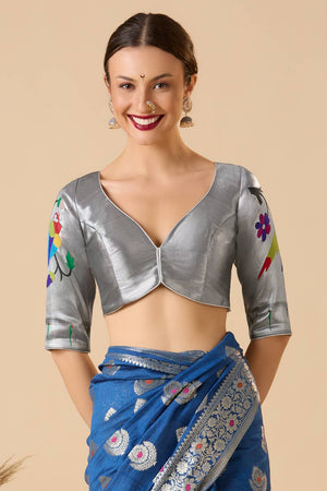 Silver Woven Silk Blouse