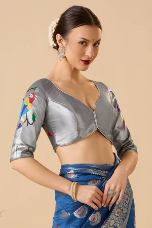Silver Woven Silk Blouse