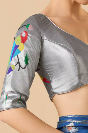 Silver Woven Silk Blouse