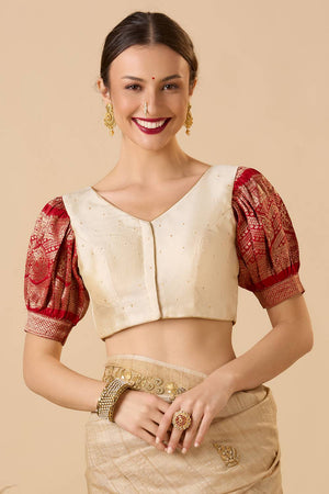 Red Woven Silk Blouse