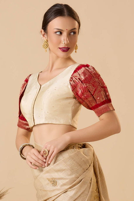 Red Woven Silk Blouse