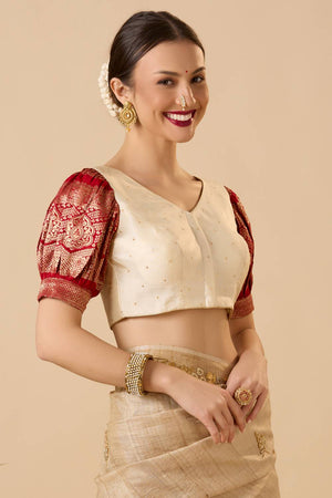 Red Woven Silk Blouse