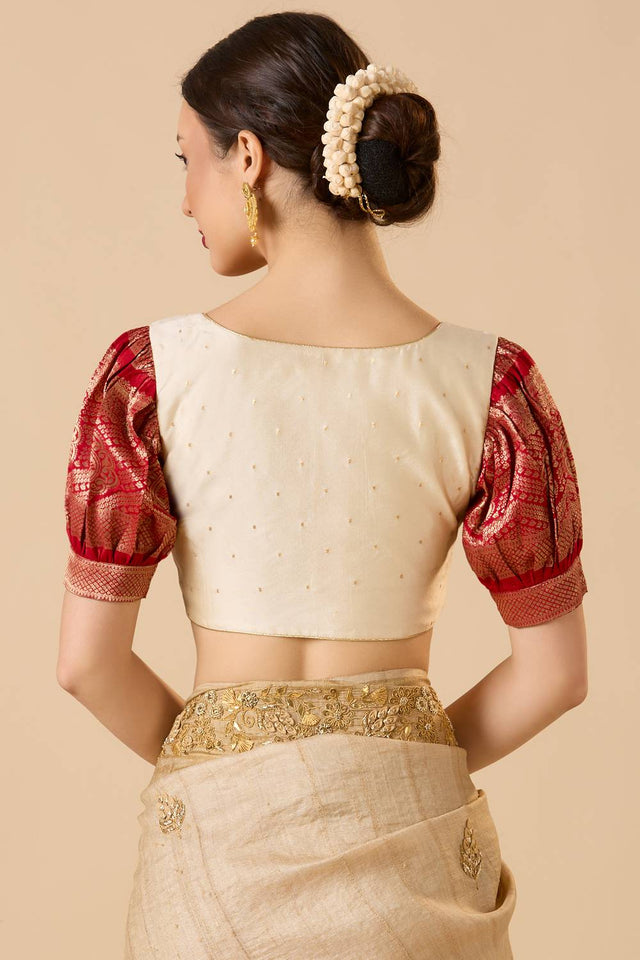 Red Woven Silk Blouse