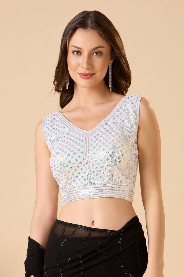 White Embroidered Georgette Blouse