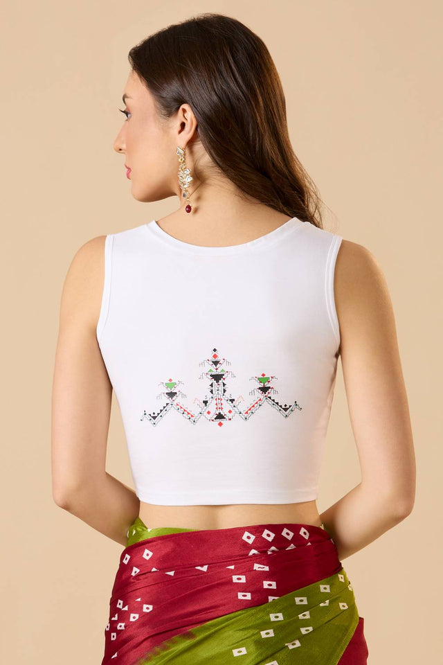 White Printed Lycra Blouse