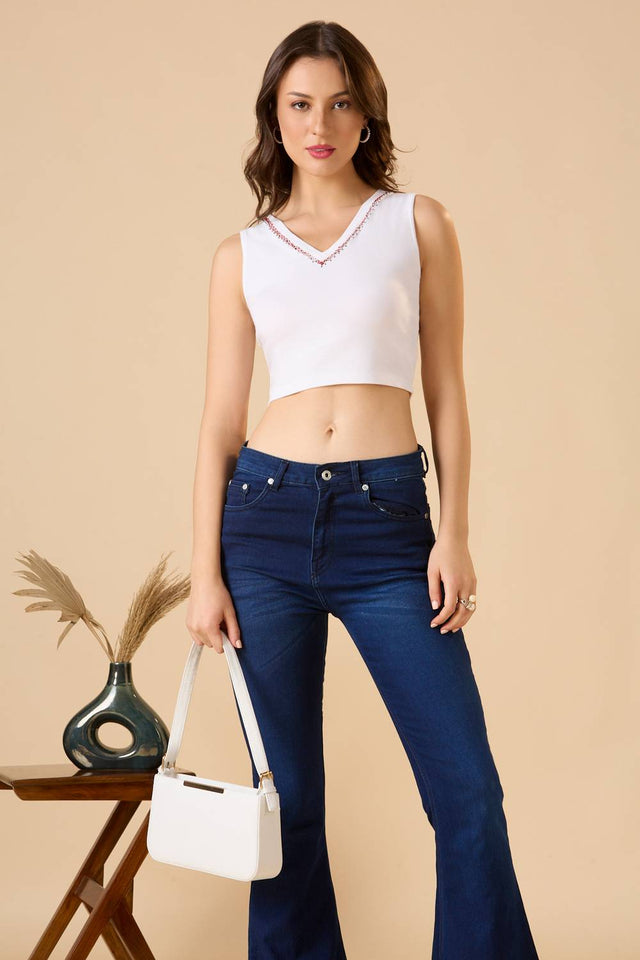 White Printed Lycra Blouse