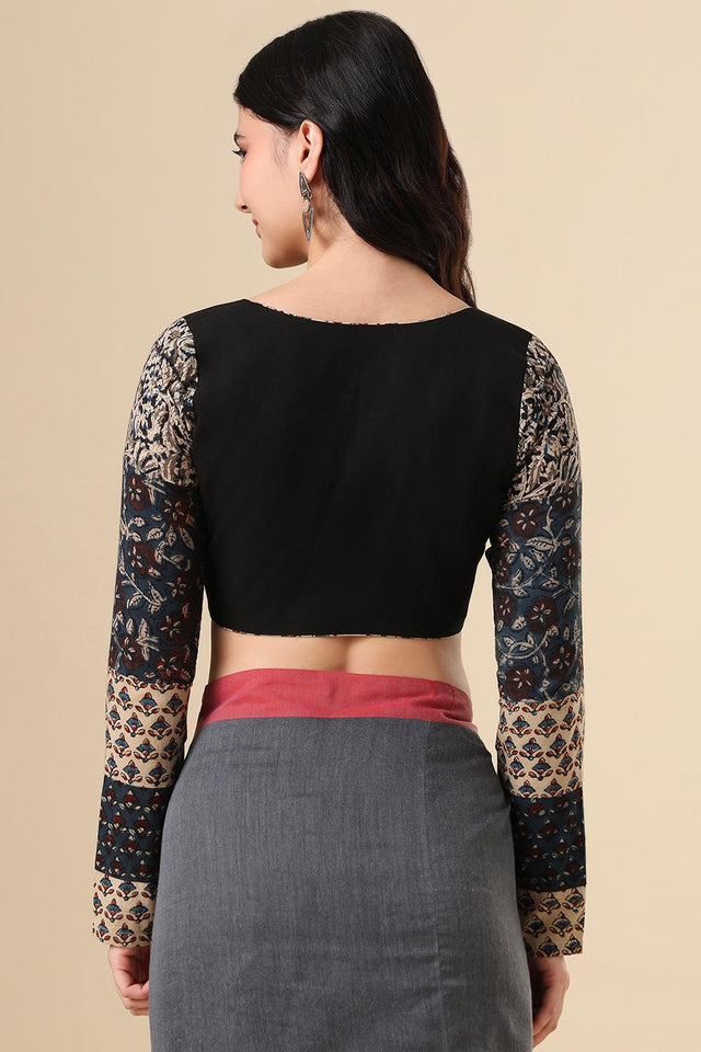 Black Printed Cotton Blouse (SUMR-002-BLCK)