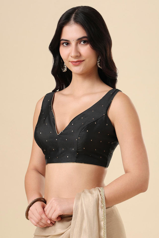 Black Woven Silk Blouse (SUMR-004-BLCK)