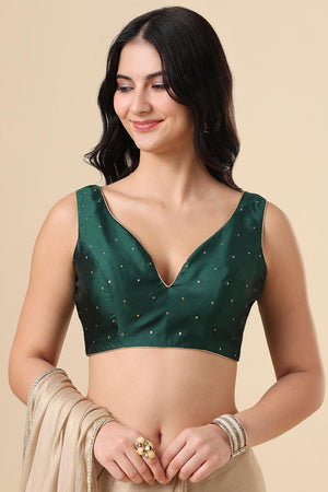 Bottle Green Woven Silk Blouse (SUMR-006-BGRN)