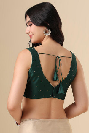 Bottle Green Woven Silk Blouse (SUMR-006-BGRN)