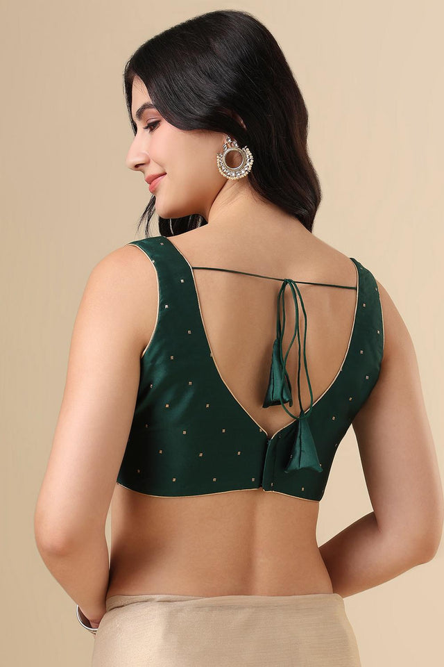 Bottle Green Woven Silk Blouse (SUMR-006-BGRN)