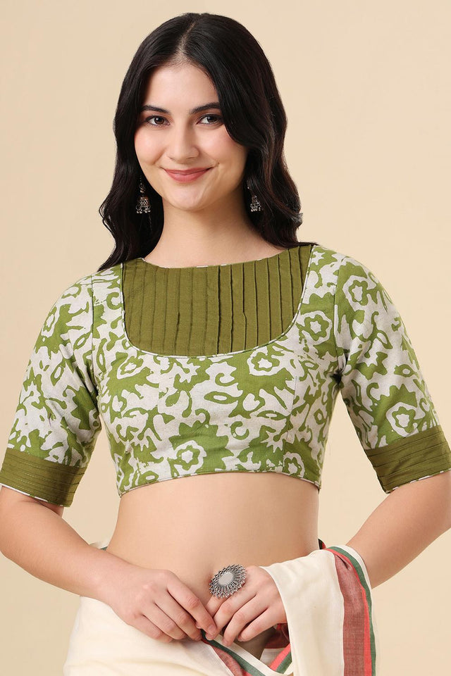 Olive Printed Cotton Blouse (SUMR-008-OLIV)