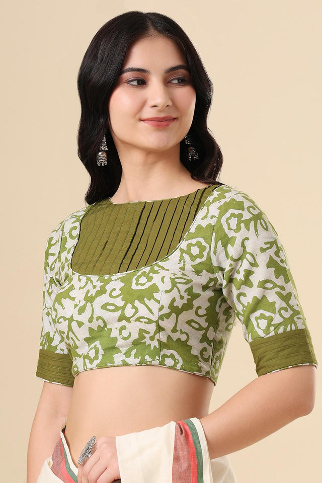 Olive Printed Cotton Blouse (SUMR-008-OLIV)