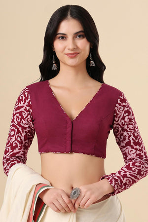 Wine Printed Cotton Blouse (SUMR-010-WINE)