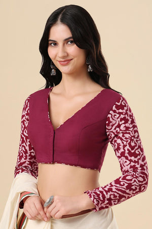 Wine Printed Cotton Blouse (SUMR-010-WINE)
