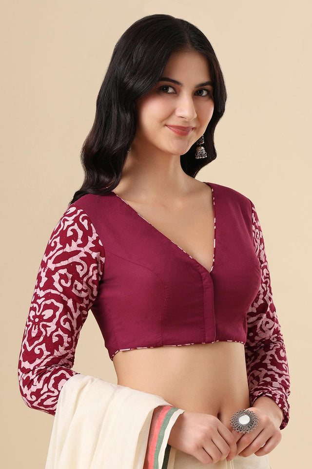 Wine Printed Cotton Blouse (SUMR-010-WINE)