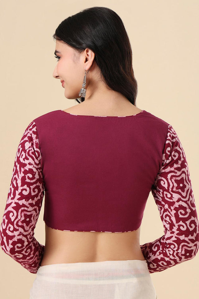 Wine Printed Cotton Blouse (SUMR-010-WINE)