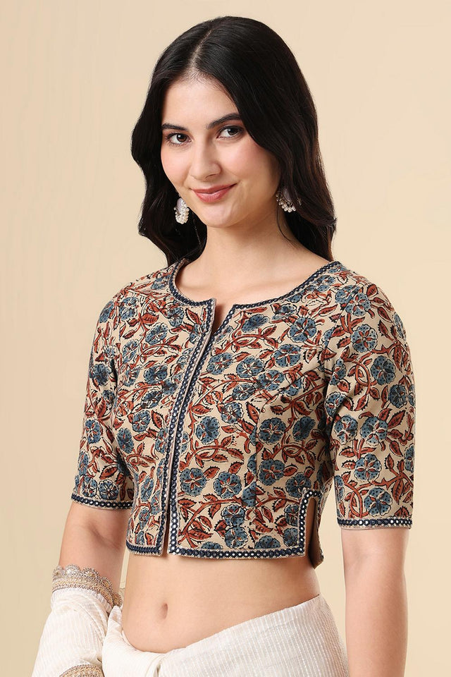 Beige Printed Cotton Blouse (SUMR-011-BEIG)