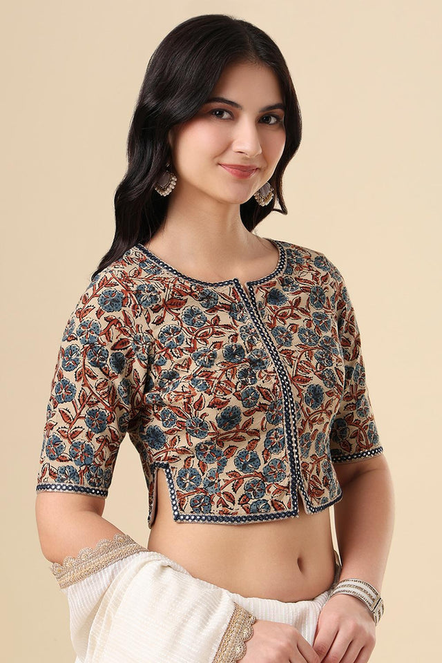 Beige Printed Cotton Blouse (SUMR-011-BEIG)