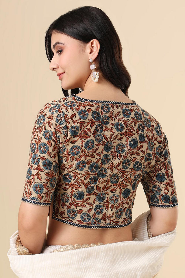 Beige Printed Cotton Blouse (SUMR-011-BEIG)
