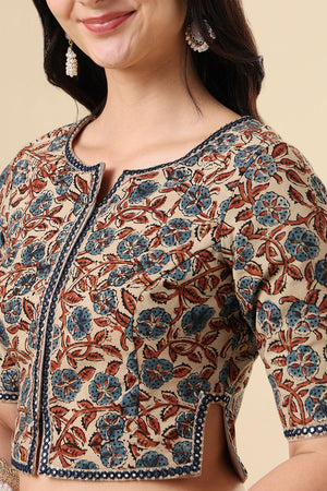 Beige Printed Cotton Blouse (SUMR-011-BEIG)
