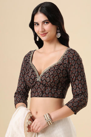Dark Grey Printed Cotton Blouse (SUMR-015-DGRY)