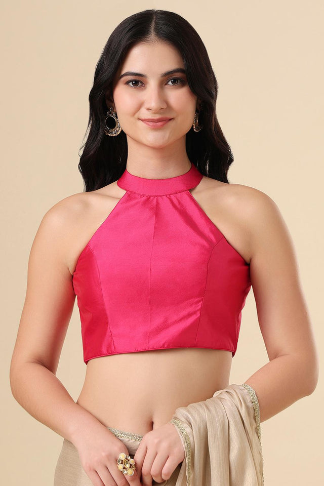 Pink Solid Silk Blouse (SUMR-016-PINK)