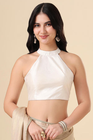 White Solid Silk Blouse (SUMR-017-WHTE)