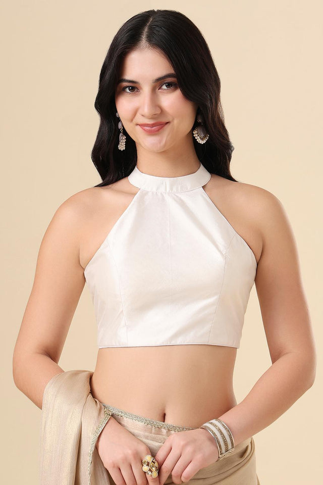 White Solid Silk Blouse (SUMR-017-WHTE)