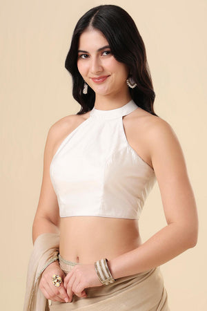 White Solid Silk Blouse (SUMR-017-WHTE)