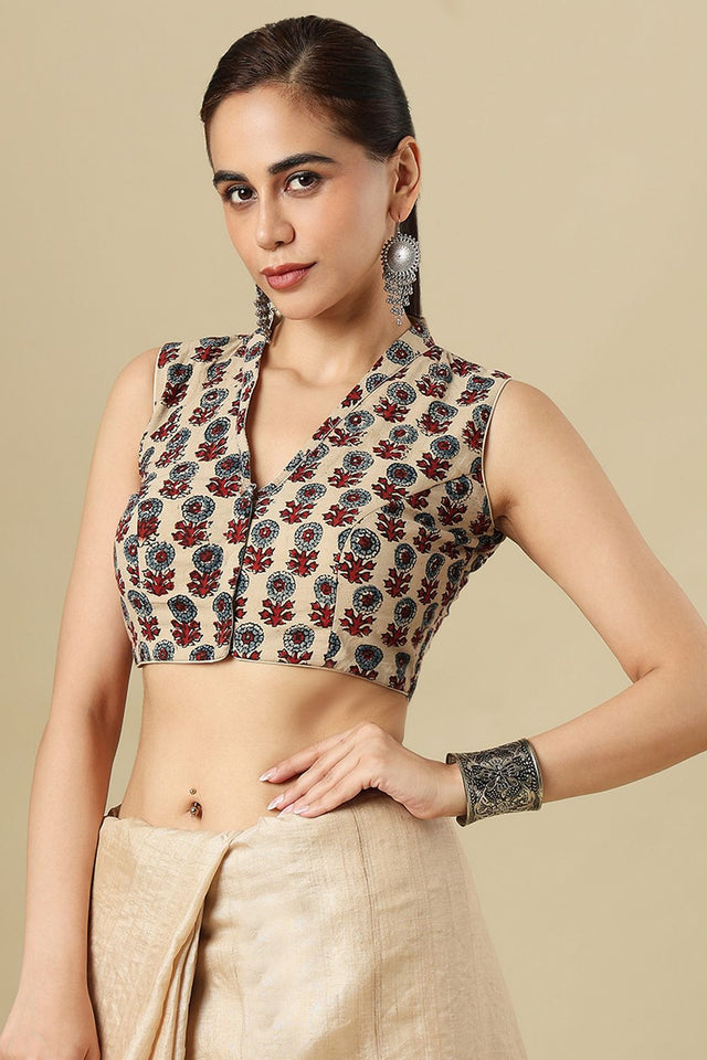 Beige Printed Cotton Blouse (SUMR-020-BEIG)