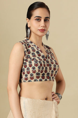 Beige Printed Cotton Blouse (SUMR-020-BEIG)