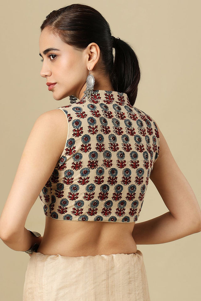 Beige Printed Cotton Blouse (SUMR-020-BEIG)