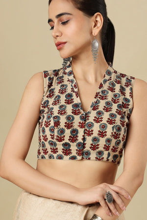 Beige Printed Cotton Blouse (SUMR-020-BEIG)