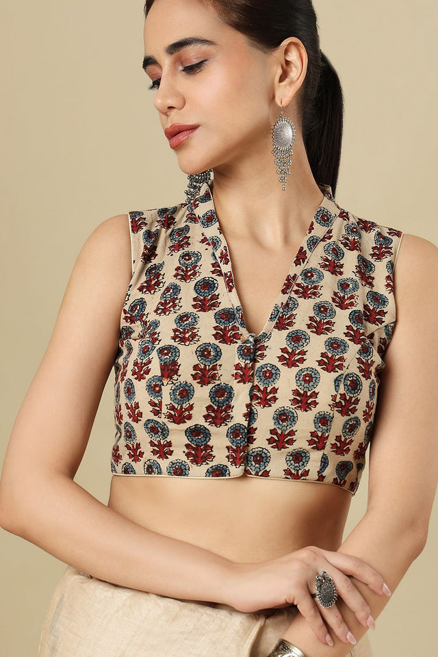 Beige Printed Cotton Blouse (SUMR-020-BEIG)