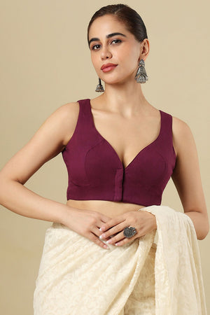 Wine Solid Cotton Blouse (SUMR-022-WINE)