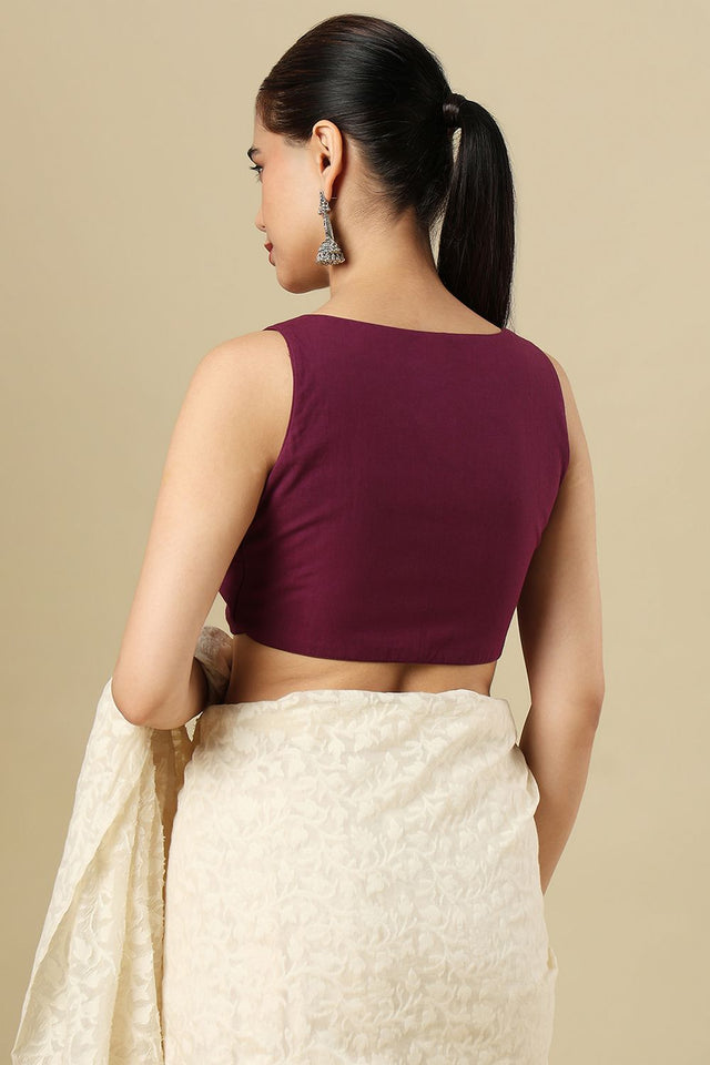 Wine Solid Cotton Blouse (SUMR-022-WINE)
